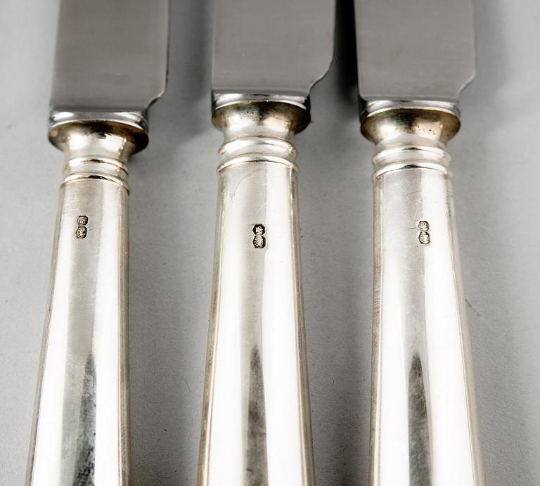 BESTICK, 12 st, silver, Sheffield 1940. Tot vikt m knivblad ca 786 g.