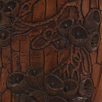 A Gustaf Fjaestad Art Nouveau carved pine chair 'Stabbestol', executed by Adolf Swanson, Arvika, Sweden 1908.