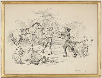 ALBERT EDELFELT, teckning, signerad.