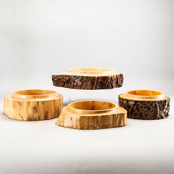 Four 1970:s wooden bowls by Söwe Konst, Sövestad Sweden.