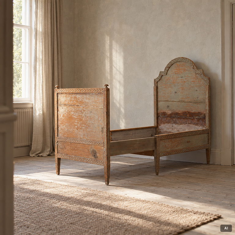 A Gustavian carved bedframe, late 18th century.