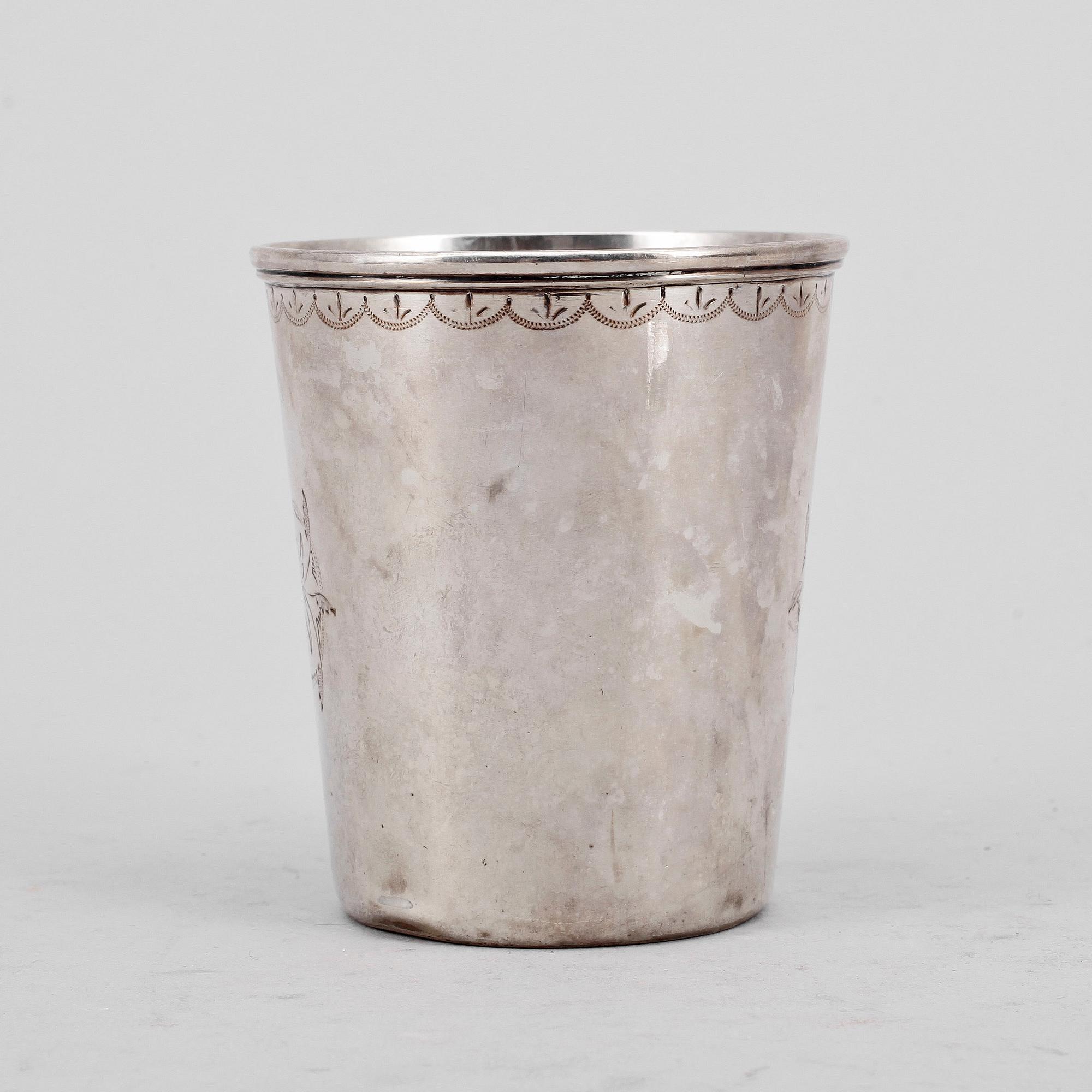 BÄGARE, silver, otdliga mästarstämplar, Stockholm, 1879. Vikt 101 gram.