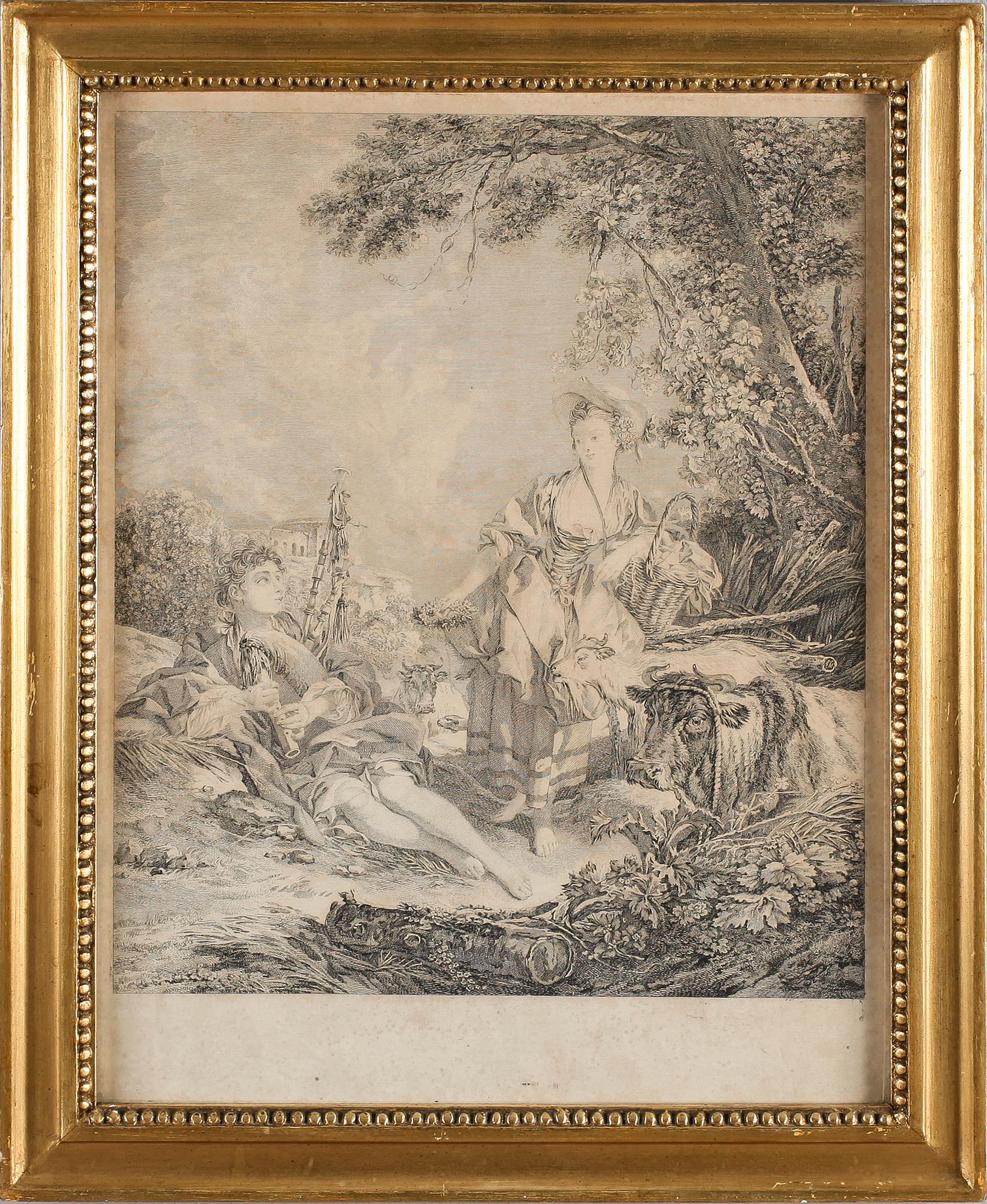 KOPPARSTICK, 3 st, efter bl a Boucher och Watteau, 1700-/1800-tal.