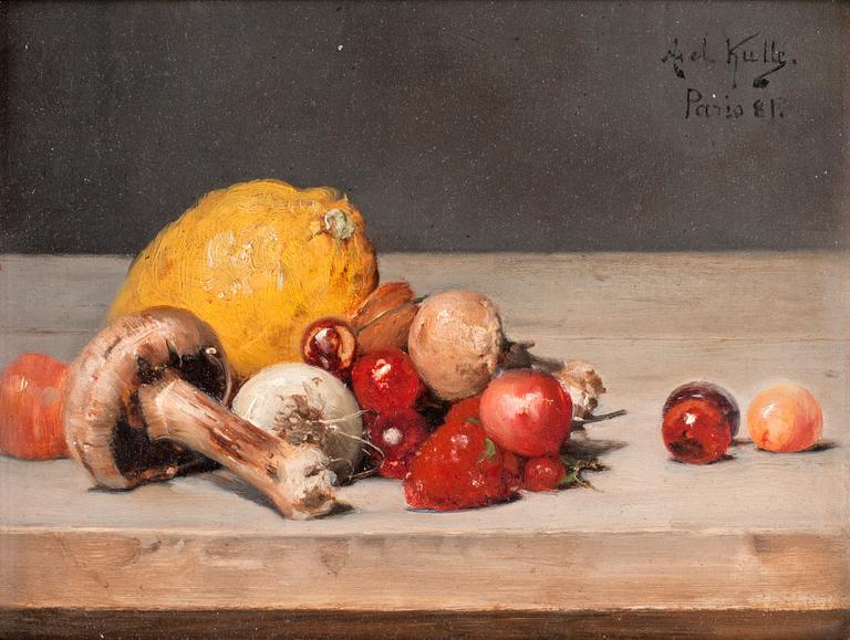 Axel Kulle, Stilleben med citron, svamp och bär.