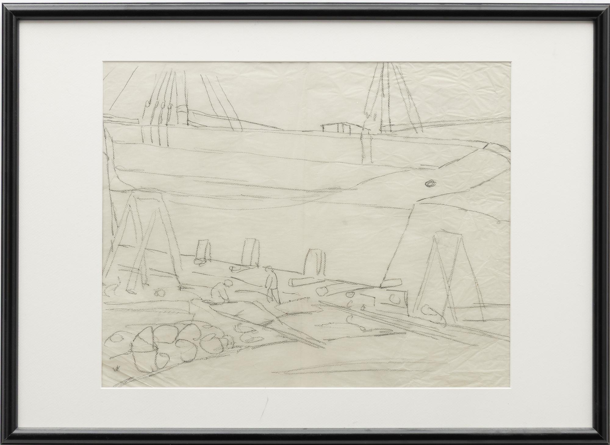 Wilhelm Kåge, Docked ship, as well as a landscape with houses.