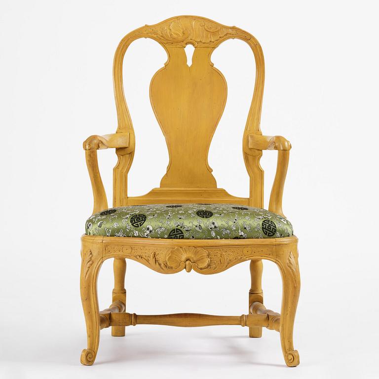 A Swedish rococo armchair attributed to P. Österman (master in Stockholm 1746-76).