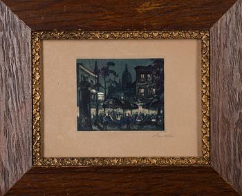 OKÄND KONSTNÄR, handmålad etsning, signerad, tidigt 1900-tal.