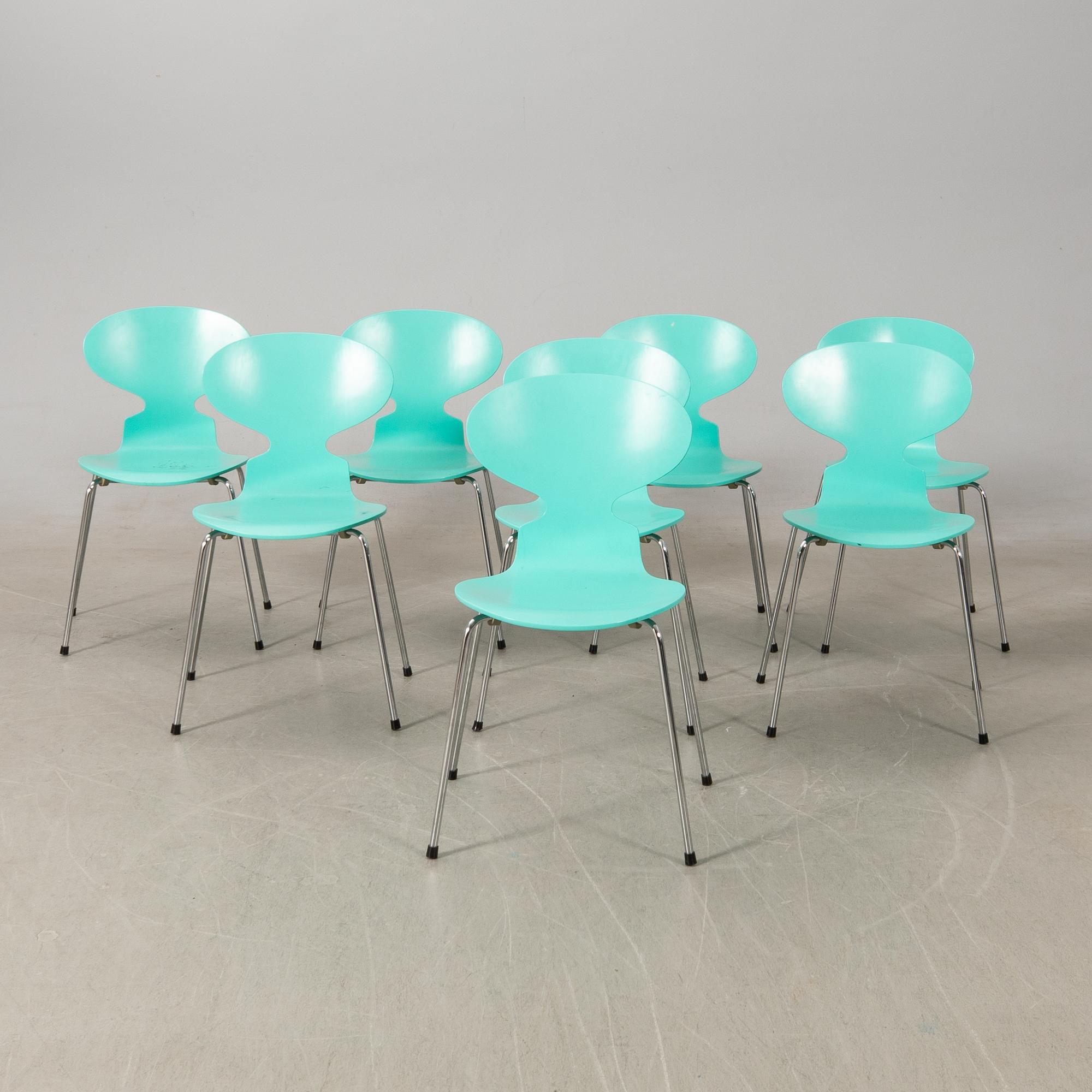 Arne Jacobsen,  stolar 8 st, "Myran", Fritz Hansen, 1993.