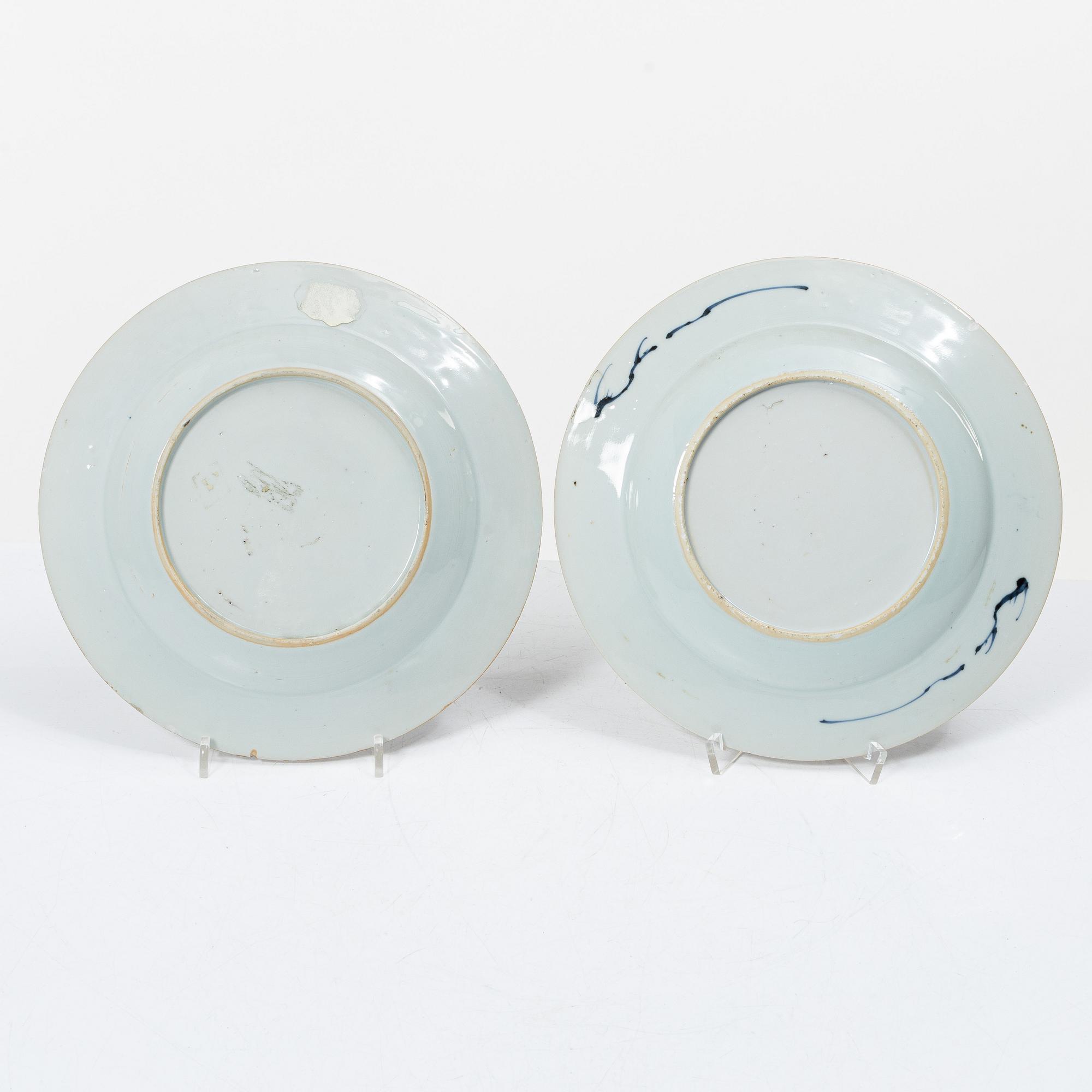 Seven export porcelain plates, China, Qing dynasty, 18th century.
