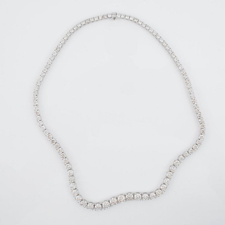 A diamond necklace, 24.86 ct in total. Quality circa I-K/VS.