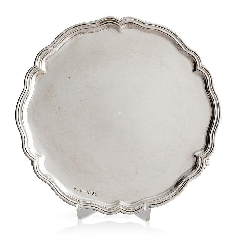 A Russian silver salver/dish, unclear maker's mark, assay master Ivan Frolov, St. Petersburg, 1759.