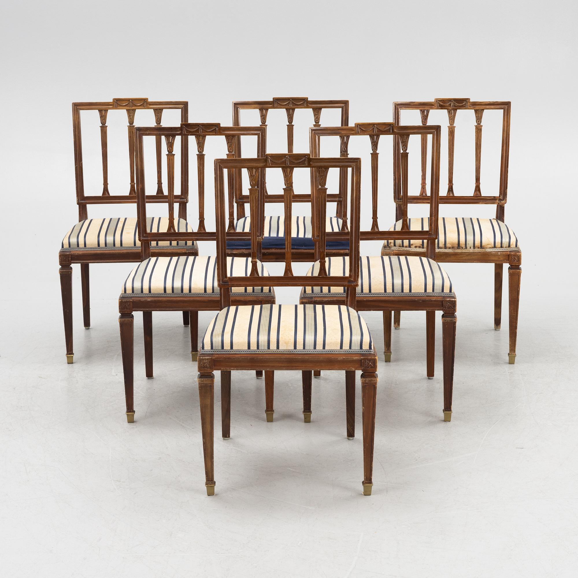 Stolar, 6 st gustaviansk stil, 1900-talets första hälft.
