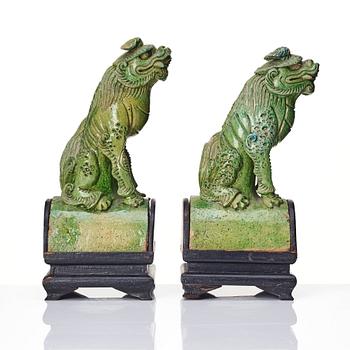 A pair of green glazed roof tiles, Ming dynasty (1368-1644).