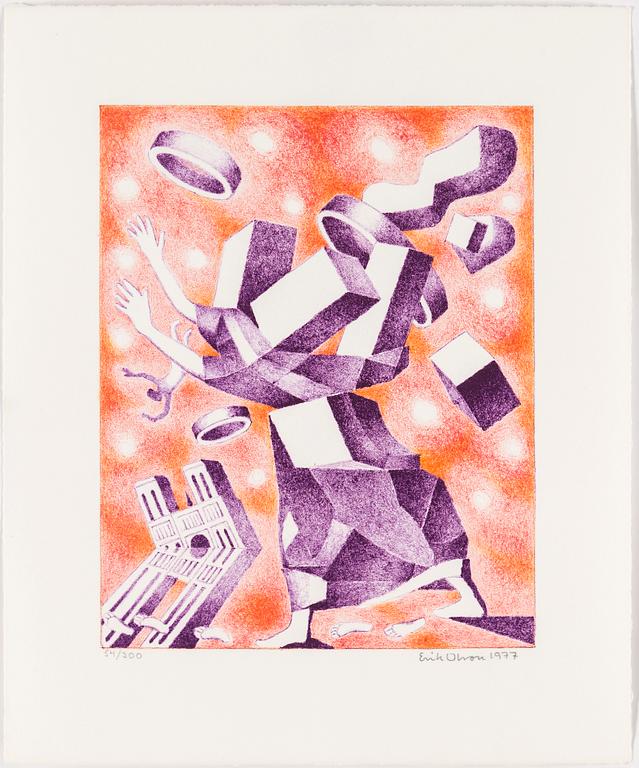 ERIK OLSON, a set of 3 colour lithographs, and a book, signed and numbered.