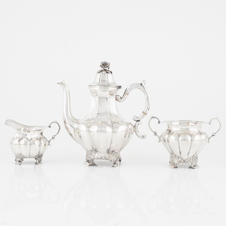 Kaffeservis, 3 delar, silver, Hellsten AB, Uppsala, 1940.