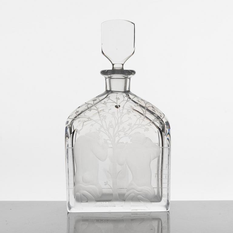 Edward Hald, karaff med propp, "Susanna och gubbarna", modell 1230, Orrefors, 1949.