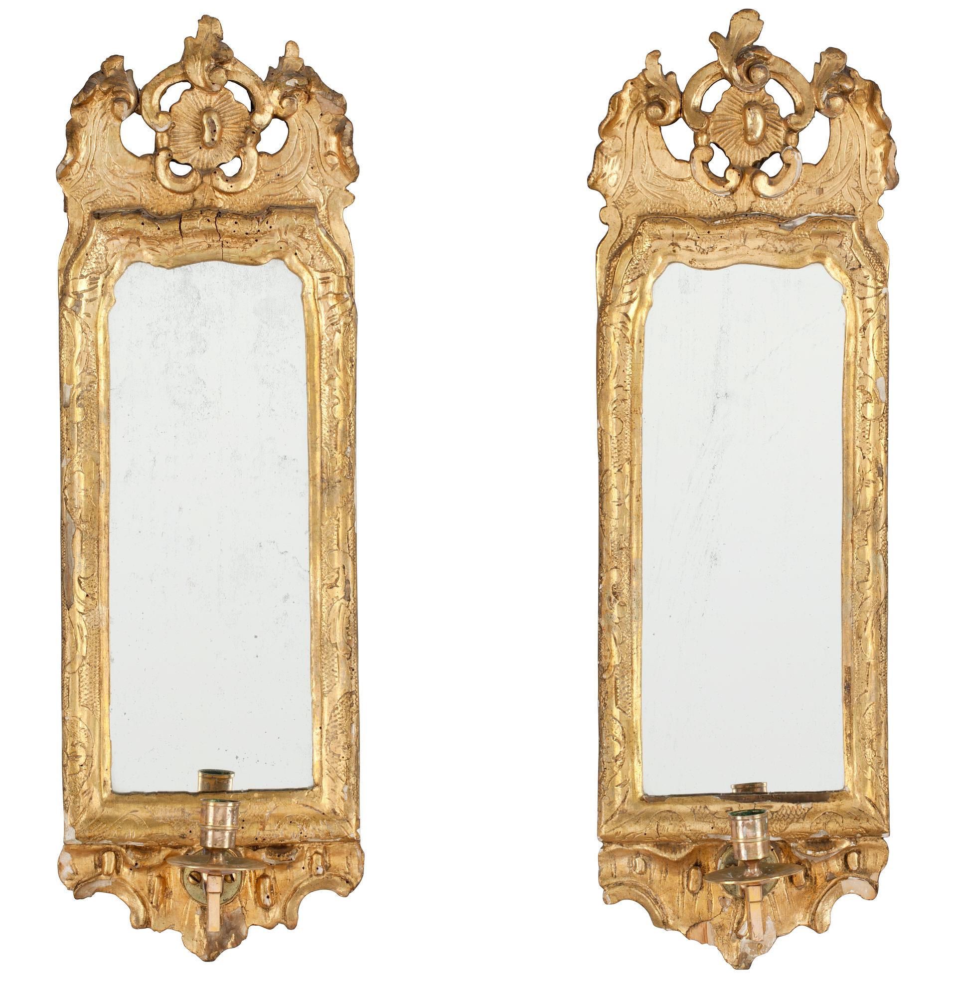 SPEGELLAMPETTER, för ett ljus, ett par. Italien 1700/1800-tal.