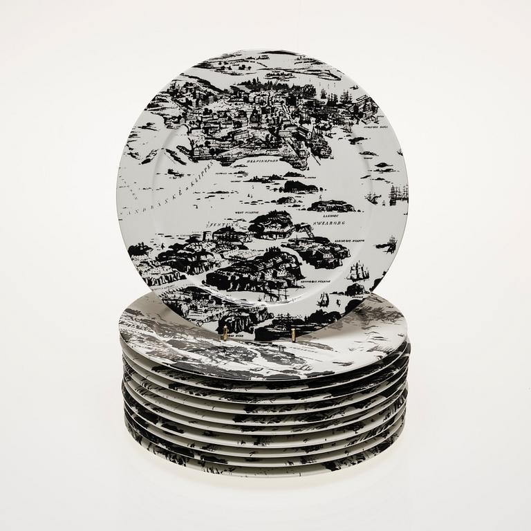 TALLRIKAR, 12 st, porslin, Helsingfors och Sveaborg, Arabia 1964-71.