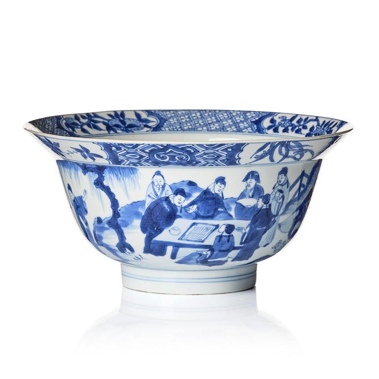 A blue and white bowl with scholars, Qing dynasty, mark and period of Kangxi (1662-1722).