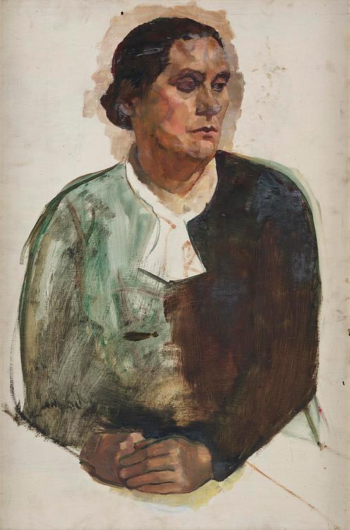 Lotte Laserstein, Sitzende Frau mit weißem Schalkragen.