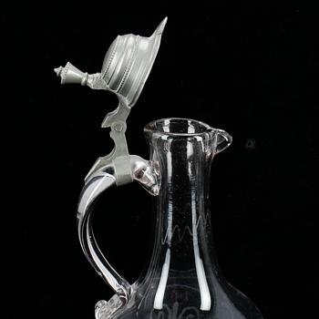 KARAFF, glas och tenn, 1800-talets slut.