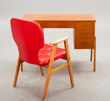 SKRIVBORD MED STOL, 1960-tal.