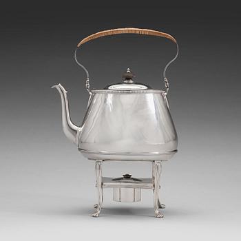 An English 18th century silver tea-pot and stand, mark of Andrew Fogelberg & Stephan Gilbert, London 1785.