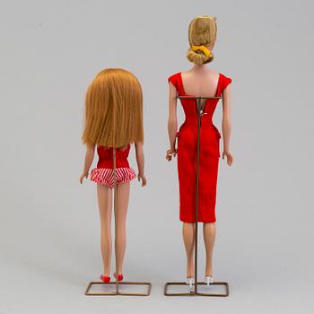 Two Barbie dolls, Mattel, 1960s.