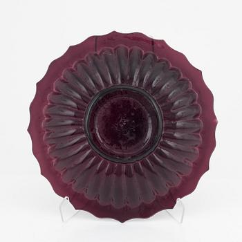 A lotus shaped Chinese purple glass dish, presumably around 1900.