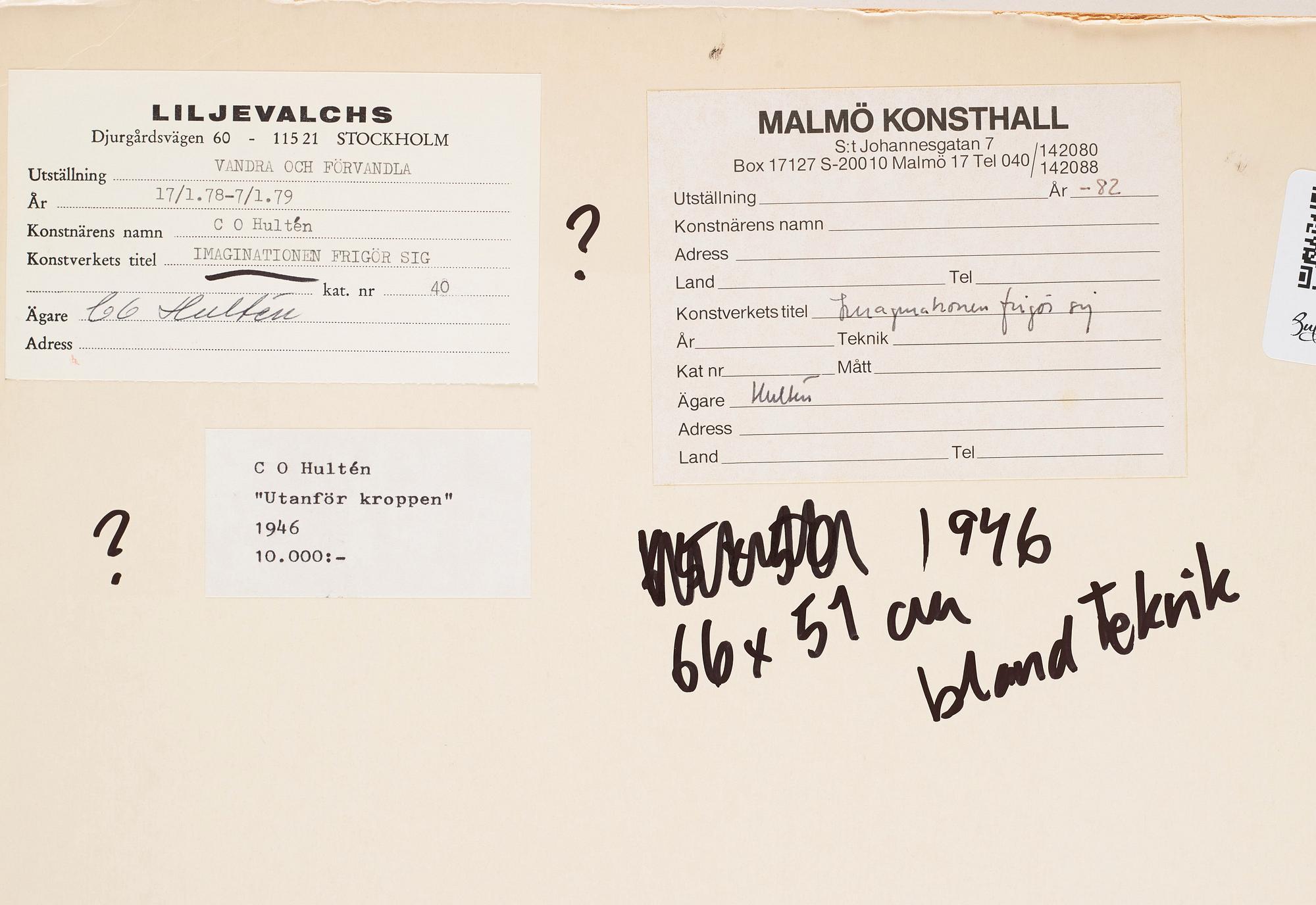 CO Hultén, blandteknik på papper, signerad och daterad -46.