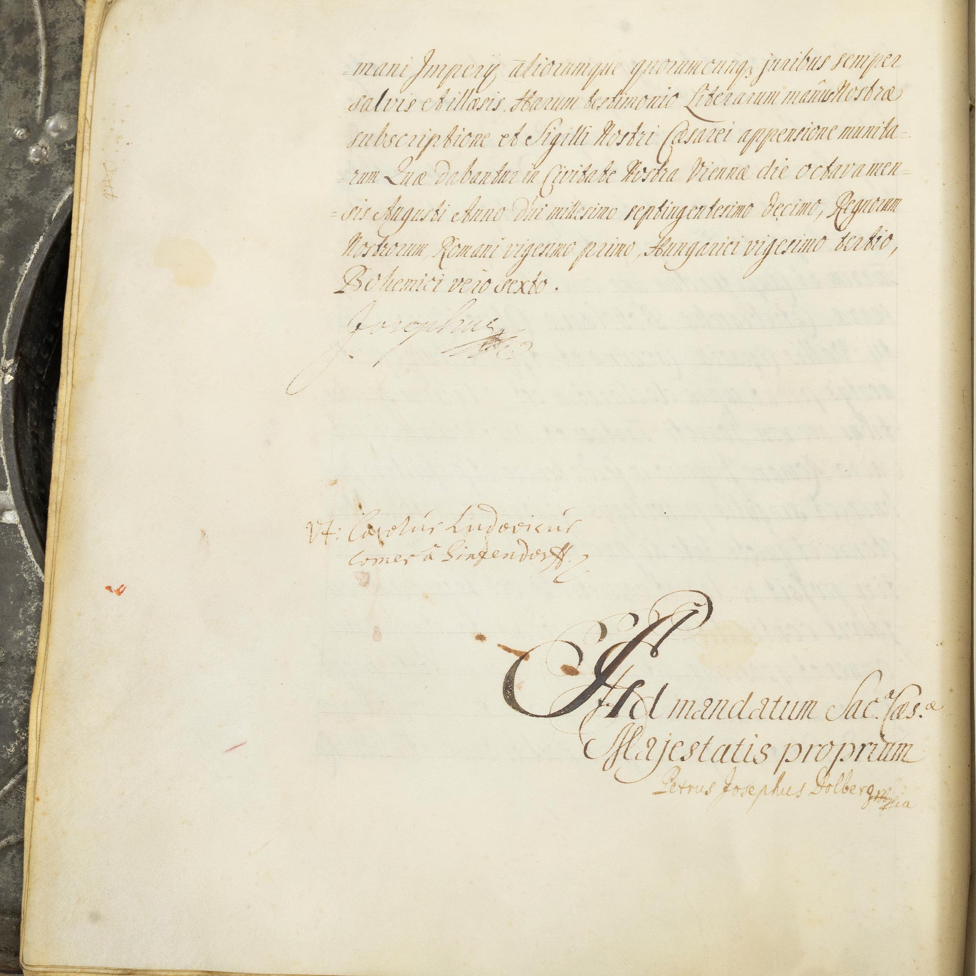 Handskrift på uppdrag av Det Kejserliga Majestätet Joseph I av Habsburg, Böhmen 1710.