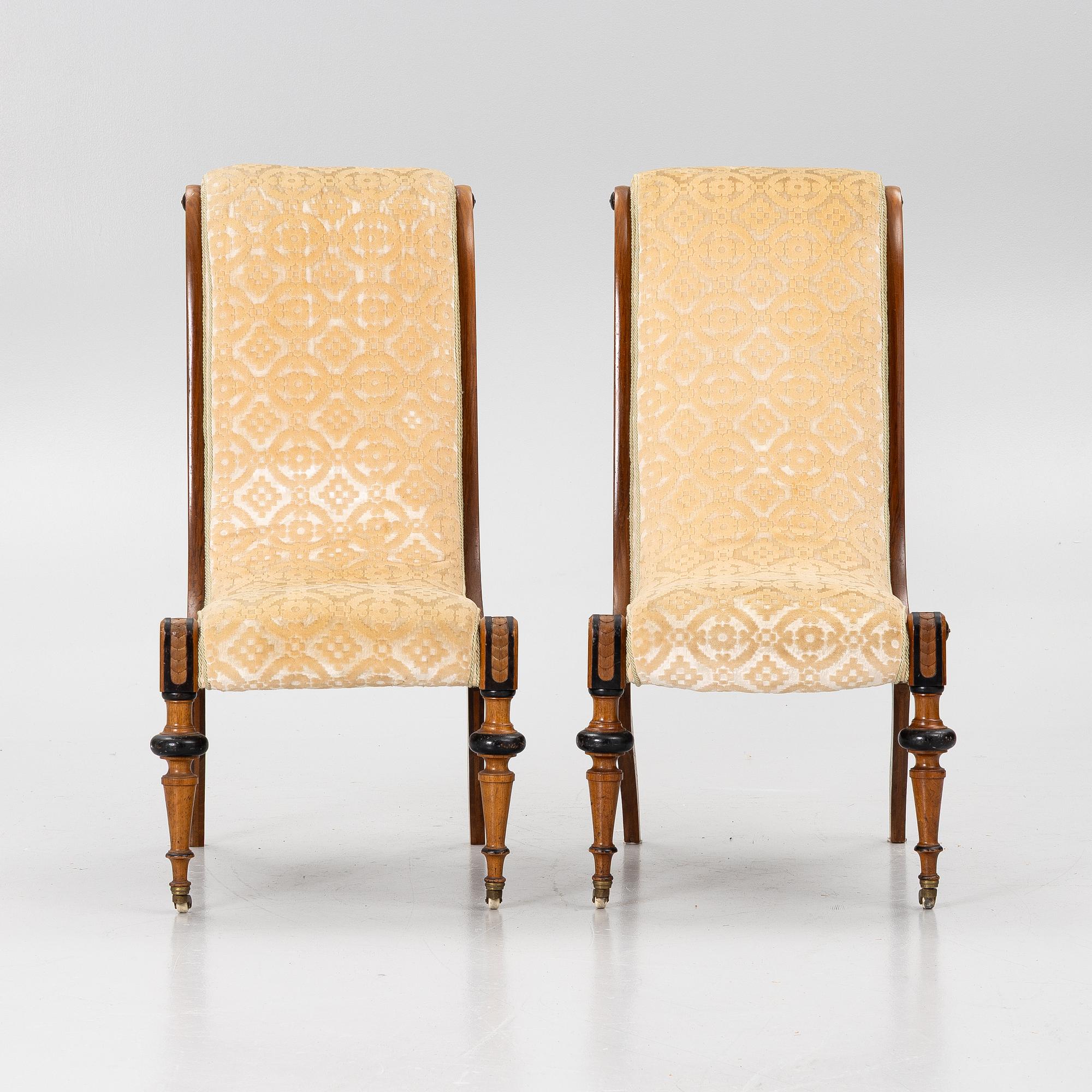Swan-neck chairs, a pair, circa 1850.