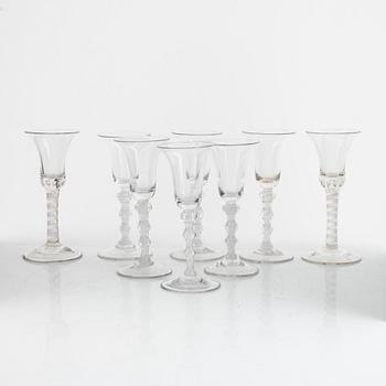 A set of eight wine glasses (6+2), England, 18th / 19th Century.