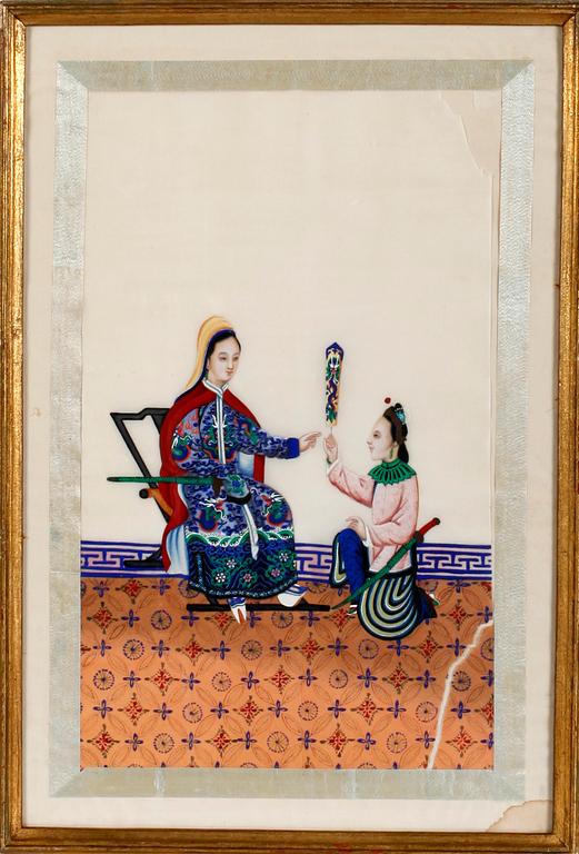 OKÄND KONSTNÄR, målningar på papper. 2 st, Kina. 1800/1900-tal.