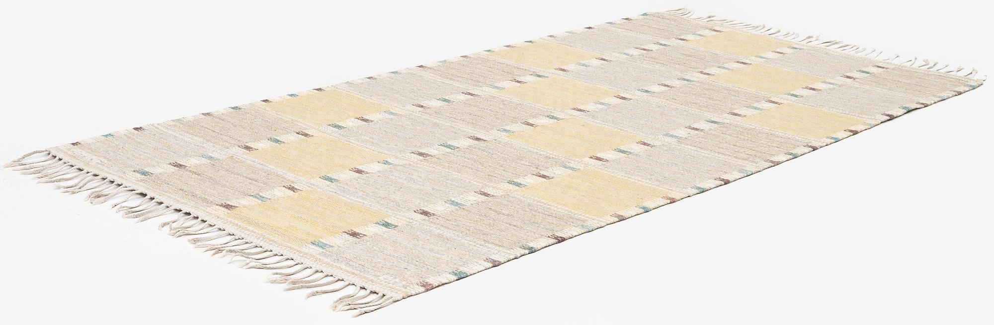 Barbro Nilsson, a carpet, 'Falurutan gul S', flat weave, c. 223 x 115 cm, signed AB MMF BN.