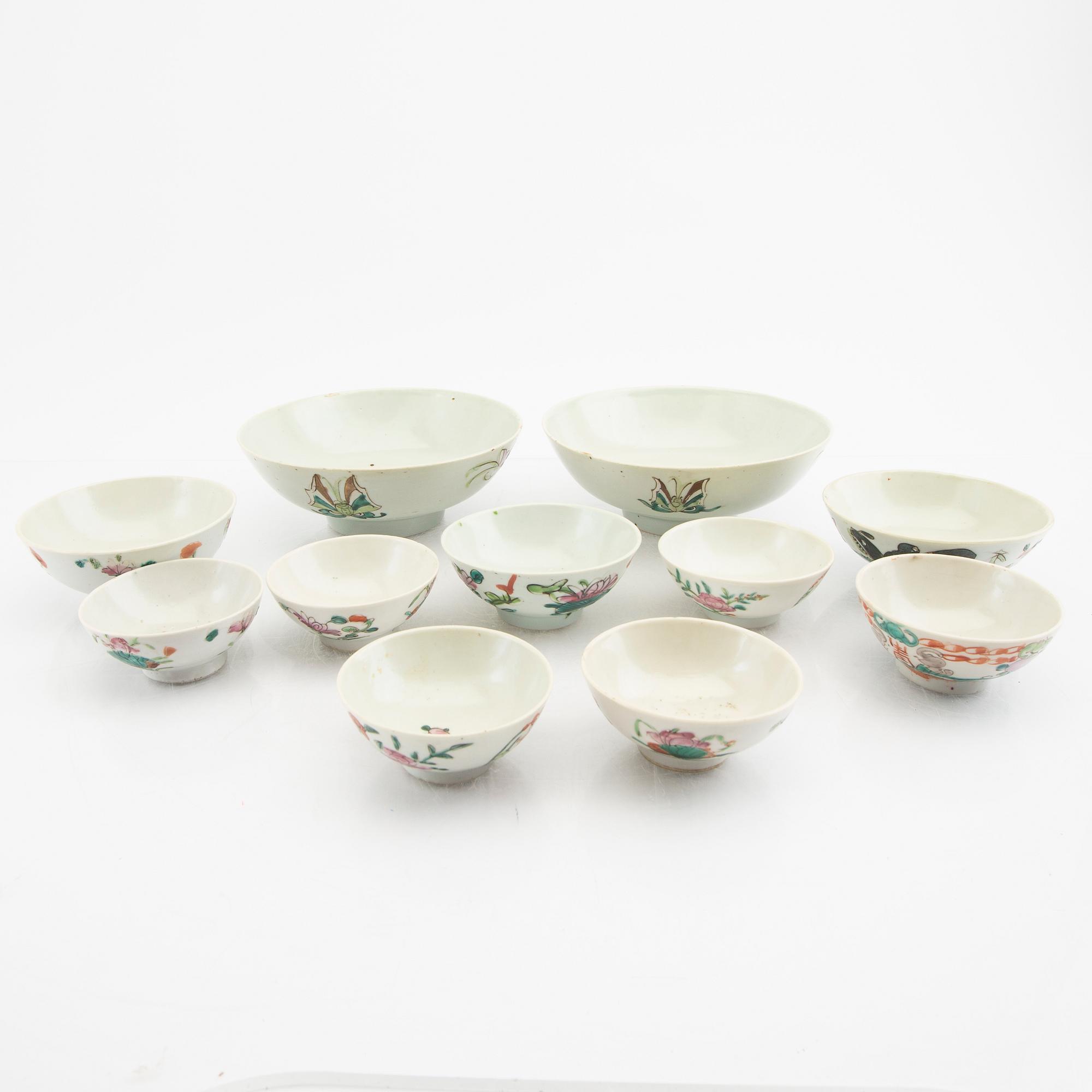 Skålar 11 st samt fat 5 st KIna sent 1800-tal porslin.