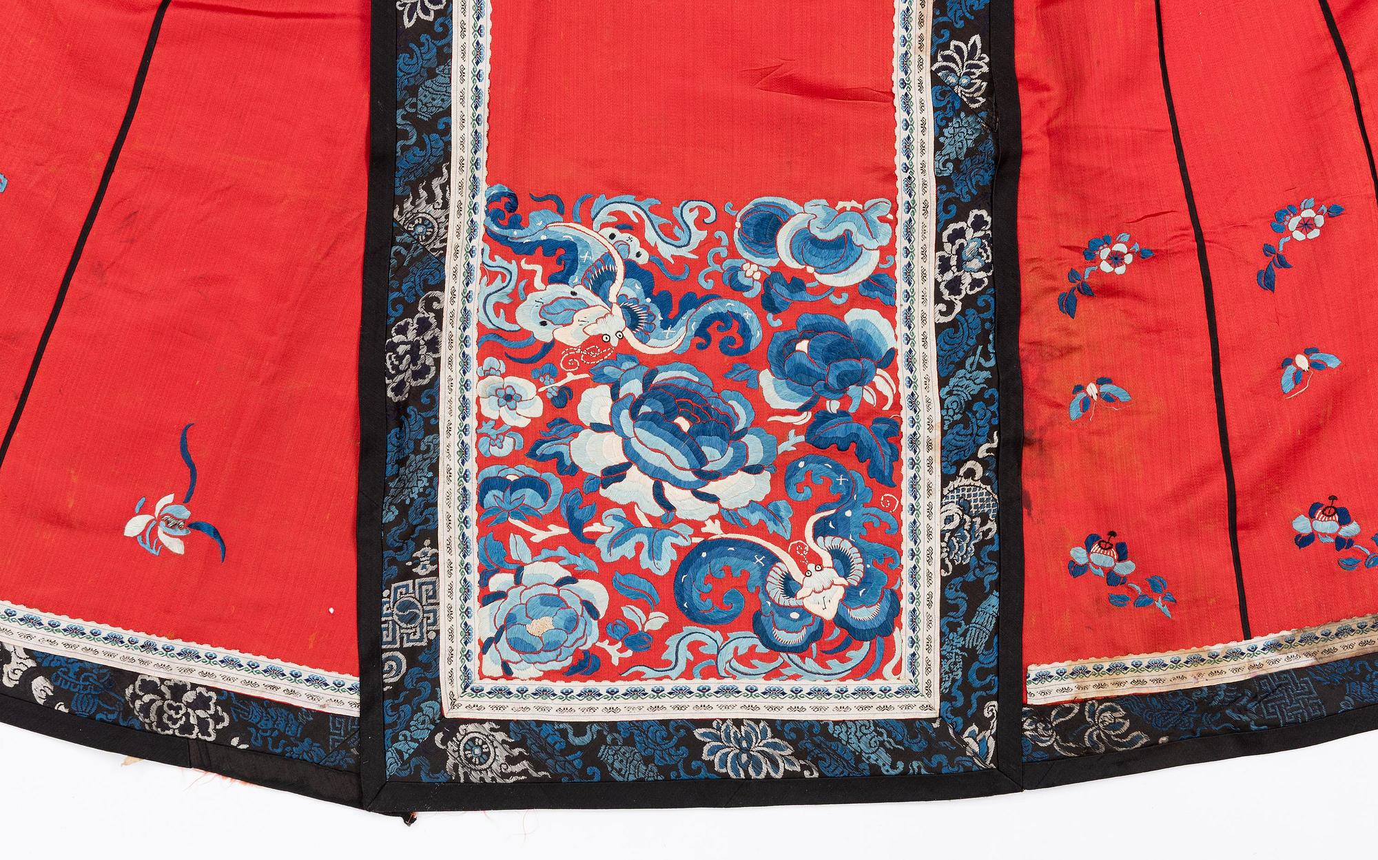 Two embroidered silk skirts, late Qing dynasty.