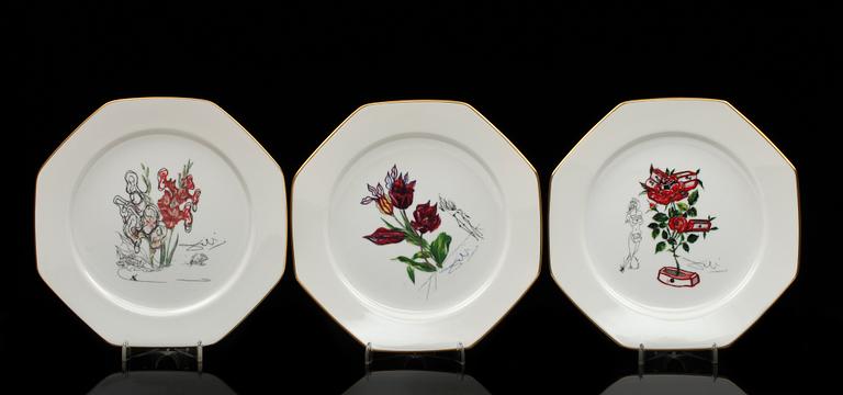 TALLRIKAR, 12 st, porslin, Salvador Dali för Royal Copenhagen, 1980-tal.