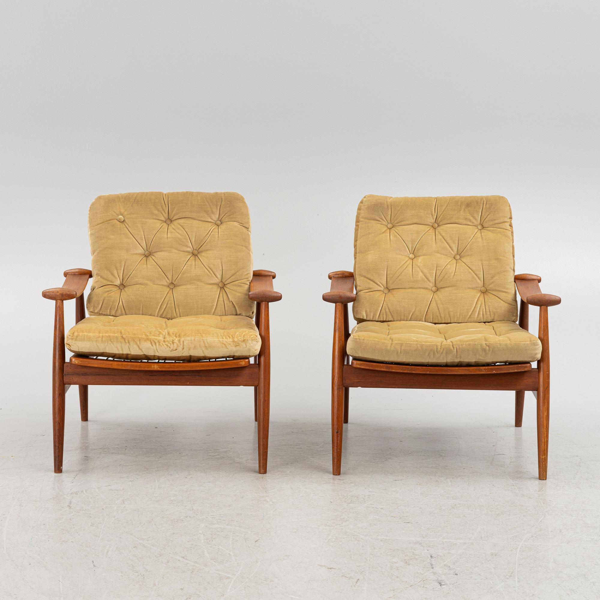 Finn Juhl, armchairs, a pair, "Spadestolen" / "Model 133", France & Daverkosen, Denmark, 1950s.