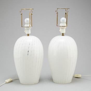 A pair of glass table lamps, 1980's.