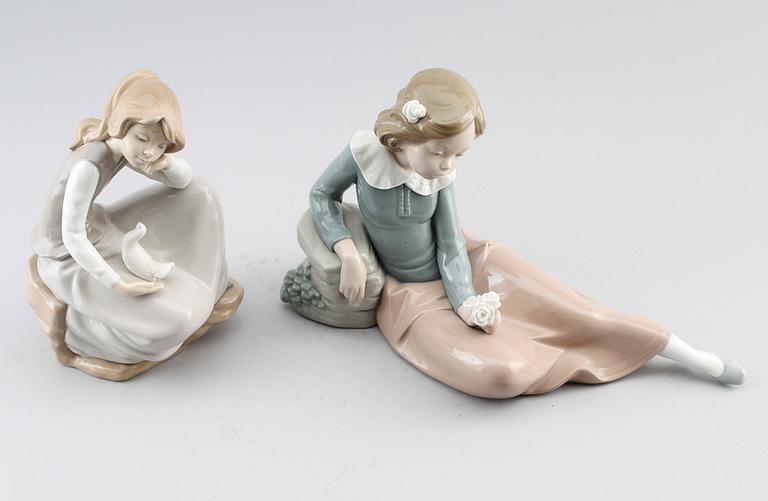 FIGURER, 2 st, porslin, Nao, Lladro, 1900-talets andra hälft.