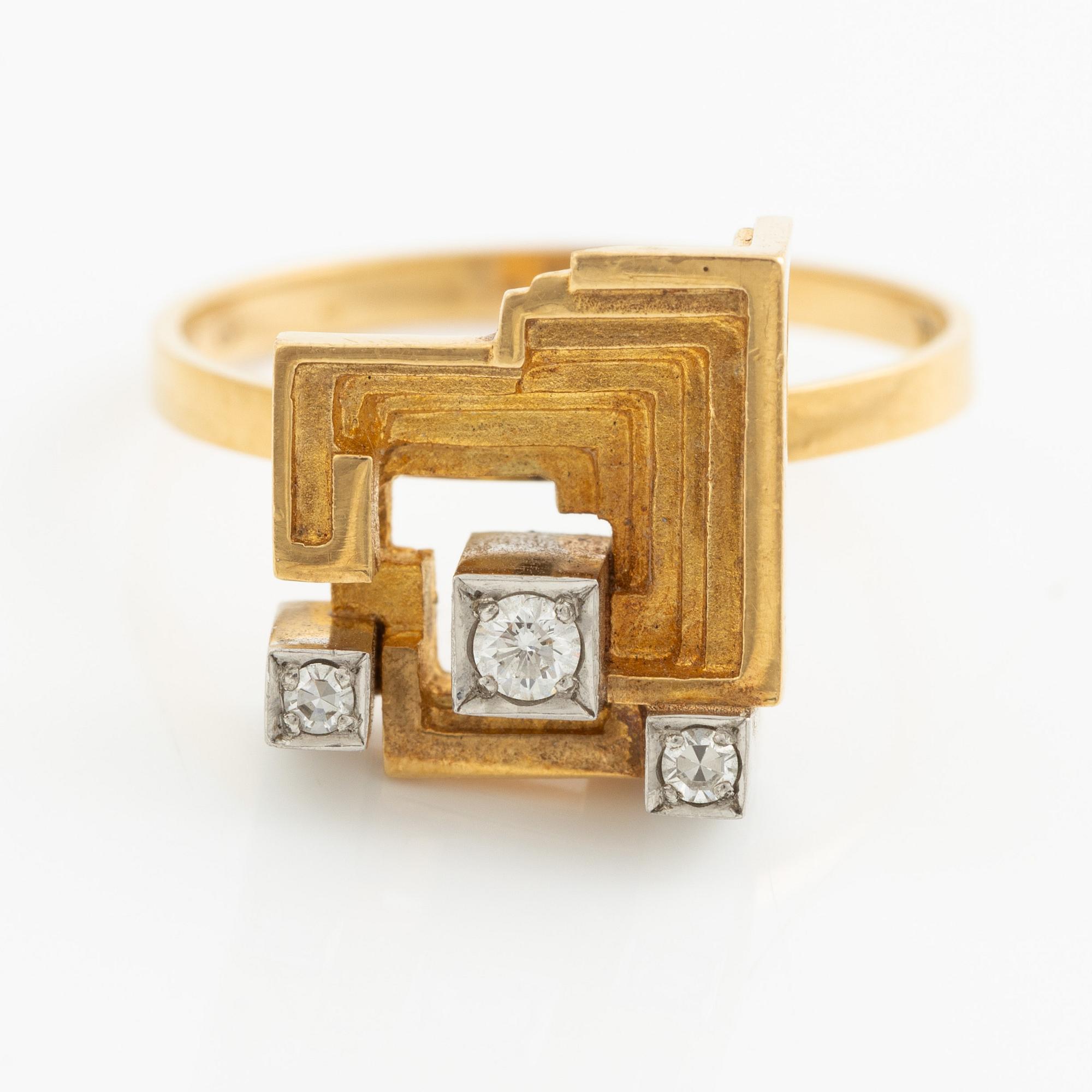 Lapponia, ring 18K gold set with round brilliant and eight-cut diamonds. Finland 1975.