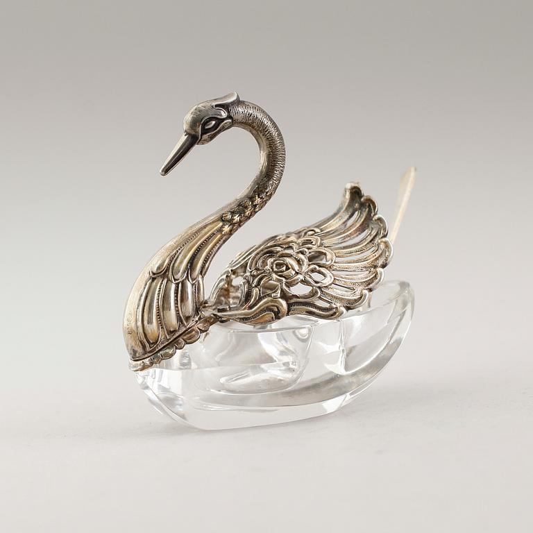 SALTKAR, silver och glas, 1900-talets mitt.