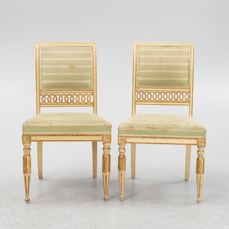 A late Gustaivan style sofa and four matched chairs from around the year 1900.
