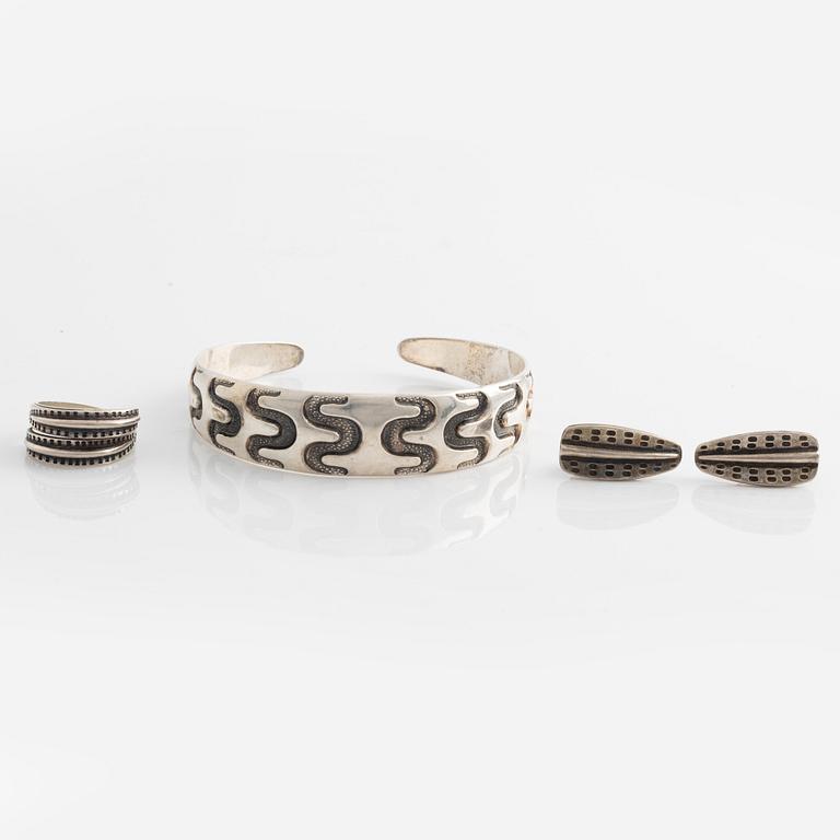 David Andersen, armring, ring samt örhängen, silver, Norge.