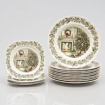 Service pieces, 14 pcs, ironstone, "Merry Christmas", Johnson Bros, England, 20th century, second half.