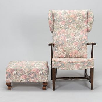 Carl Gustaf Hiort af Ornäs, nojatuoli, "Tohtori", Hiort Tuote Puunveisto, ja rahi, 1940-luku.