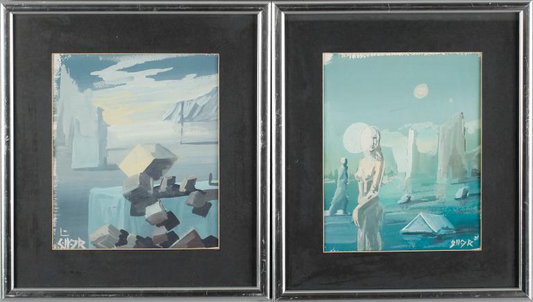 AKOS SOLLAR, 2 st, gouacher, signerade.