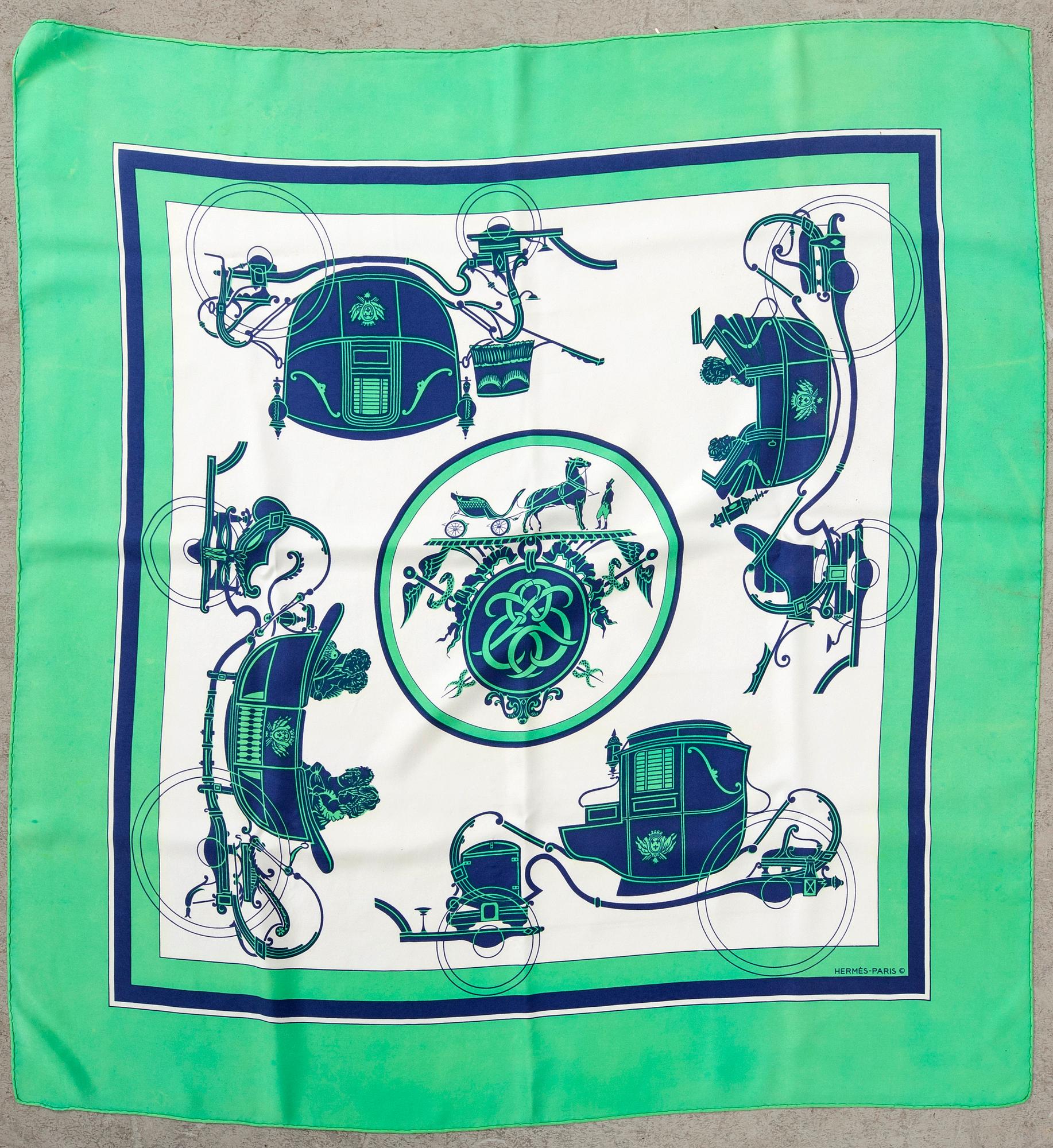 Hermès, a pair of silk scarves.