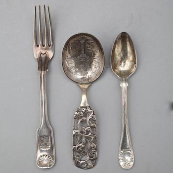 BESTICKSERVISDELAR, 11 st, silver, total vikt ca 485 gram.